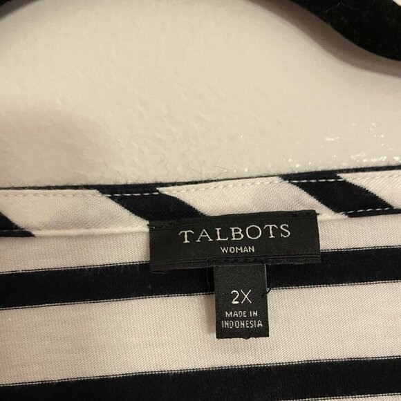 Talbots Woman 2X Preppy Laurel Stripe 3/4 Sleeves Square Neck Ruffle Peplum Tee - Picture 7 of 9